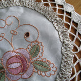 Set of 2 Embroidered Doilies Floral 10 - Front View