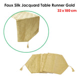 Faux Silk Jacquard Table Runner Gold 32 x 180 cm - Side View