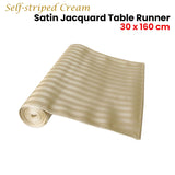 Self-striped Cream Satin Jacquard Table Runner 30 x 160cm - Front View