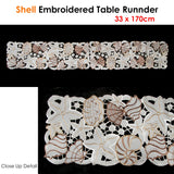 Shell Embroidered Table Runner 33 x 170cm - Front View