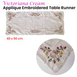 Victoriana Cream Applique Embroidered Table Runner 40 x 90 cm - Front View