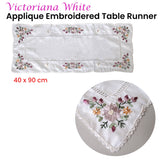 Victoriana White Applique Embroidered Table Runner 40 x 90 cm - Front View