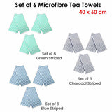 Set of 6 Microfibre Striped Tea Towels Green - Front View