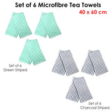 Set of 6 Microfibre Striped Tea Towels Green - Front View