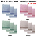 Set of 3 Jumbo Cotton Checkered Tea Towels 60 x 90 cm Green - Front View