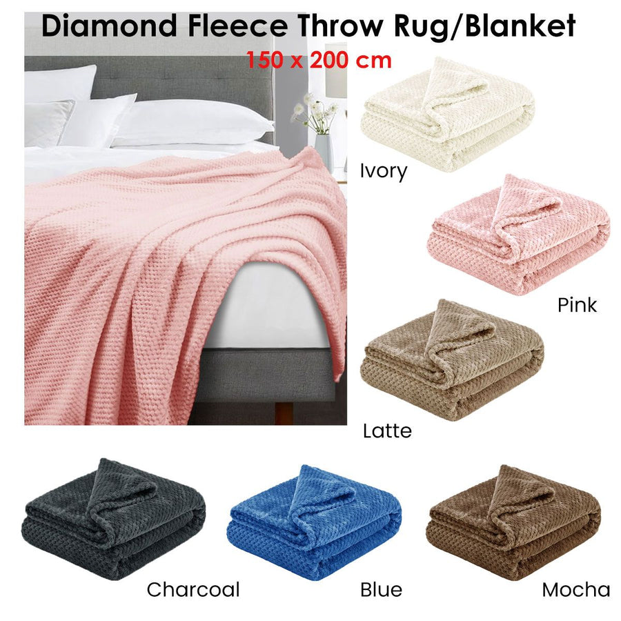 Soft Diamond Fleece Extra Large Throw / Single Sized Blanket Blue