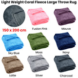 Light Weight Coral Fleece Throw Rug 150x200 cm Moss - Front View