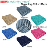 240GSM Corduroy Striped Throw Rug Charcoal - Front View