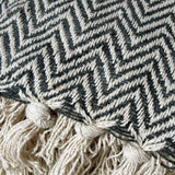 Cotton Fringe Throw Rug Chevron Charcoal - Front View