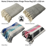 Cotton Fringe Throw Rug Chevron Charcoal - Side View