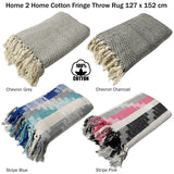 Cotton Fringe Throw Rug Chevron Grey - Side View
