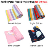 Funky Cute Polar Fleece Throw Rug Navy Planet Space - Front View