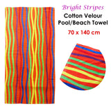 Bright Stripes Cotton Velour Printed Beach Towel - Front View