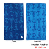 Jacquard Velour Reversible Beach Towel Blue Lobster Anchor - Front View