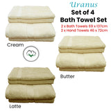Pack of 4 Uranus Cotton Bath Towel Set Cream - Front View