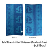 Set of 4 Imperfect Jacquard Terry Beach Towels Sail Boat - Front View