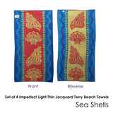 Set of 4 Imperfect Jacquard Terry Beach Towels Sea Shells - Front View