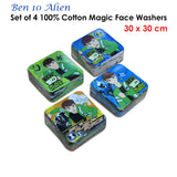 Set of 4 Ben 10 Alien Magic 100% Cotton Face Washers - Front View