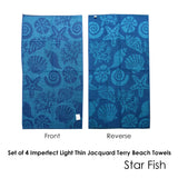 Set of 4 Imperfect Jacquard Terry Beach Towels Star Fish - Front View