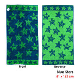 Jacquard Velour Reversible Beach Towel Blue Stars - Front View