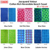 Jacquard Velour Reversible Beach Towel Blue Stars - Side View