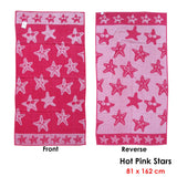 Jacquard Velour Reversible Beach Towel Hot Pink Stars - Front View