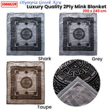 1000GSM Olympia Greek Key Luxury Quality 2 Ply Mink Blanket Queen Grey - Front View