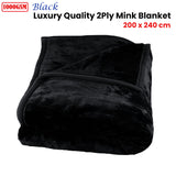 1000GSM Luxury Quality 2 Ply Mink Blanket Black 200 x 240 cm - Front View