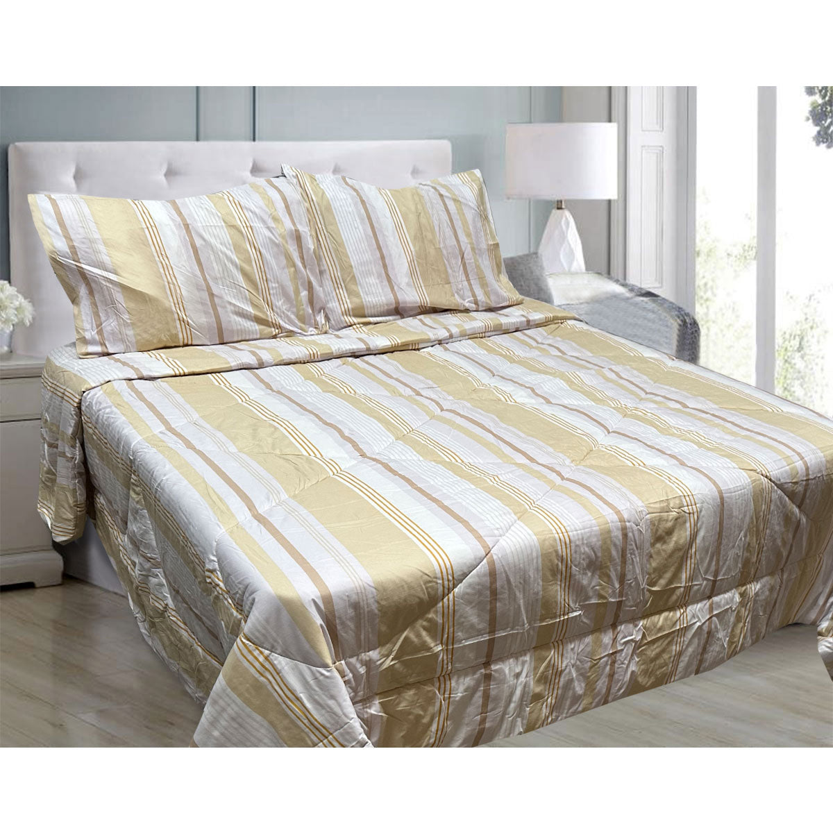 Oscar Stripes Lightweight Microfiber Comforter Set for Queen/King Beds - 3 Pieces by Hotel Living
