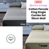 Luxury 400TC Cotton Percale King Single Bedding Set with 50cm Wall - Taupe