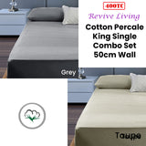 Luxury 400TC Cotton Percale King Single Bedding Set with 50cm Wall - Taupe - Front View