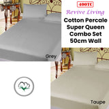 Luxury 400TC Cotton Percale Super Queen Bedding Combo Set with 50cm Wall in Taupe - Front View