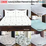 ICF Store Cotton Flannel Combo Fitted Sheet Set Queen Leaves - Front View