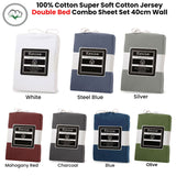 Revive Charcoal 100% Cotton Jersey Super Soft Fitted Sheet Combo Set Double 38cm Wall - Front View