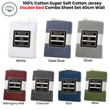 Revive Silver 100% Cotton Jersey Super Soft Fitted Sheet Combo Set Double 38cm Wall - Front View