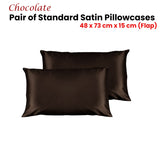 Pair of Satin Standard Pillowcases Chocolate 48 x 73 cm x 15cm (Flap) - Front View