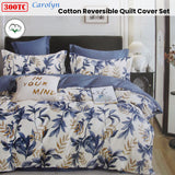 300TC Carolyn Blue Reversible Cotton Quilt Cover Set King - Front View