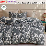 300TC Gardenia Charcoal Reversible Cotton Quilt Cover Set Queen - Front View