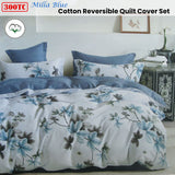 300TC Milla Blue Reversible Cotton Quilt Cover Set King - Front View