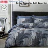 300TC Palm Leaf Blue Reversible Cotton Quilt Cover Set King - Front View