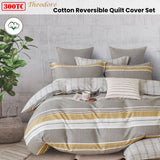 300TC Theodore Grey Reversible Cotton Quilt Cover Set Queen