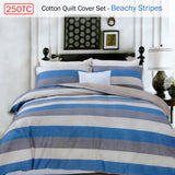 250TC Cotton Reversible Quilt Cover Set Beachy Stripes Queen - Front View