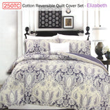 250TC Cotton Reversible Quilt Cover Set Elizabeth Queen - Front View