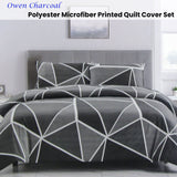 Artex Owen Charcoal Quilt Cover Set Geometric Pattern Reversible Printed Microfiber Polyester Queen - Front View