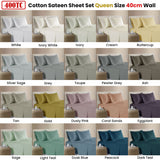 400TC 100% Cotton Sateen Premium Sheet Set 40cm Wall Dusk Blue Queen - Front View
