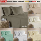 400TC 100% Cotton Sateen Premium Sheet Set 40cm Wall Mocha Single - Front View