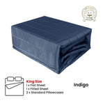 Indigo 800TC Luxury Cotton Self-Stripe Sheet Set King 40 cm Wall King