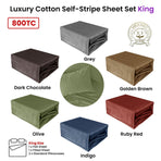 Indigo 800TC Luxury Cotton Self-Stripe Sheet Set King 40 cm Wall King
