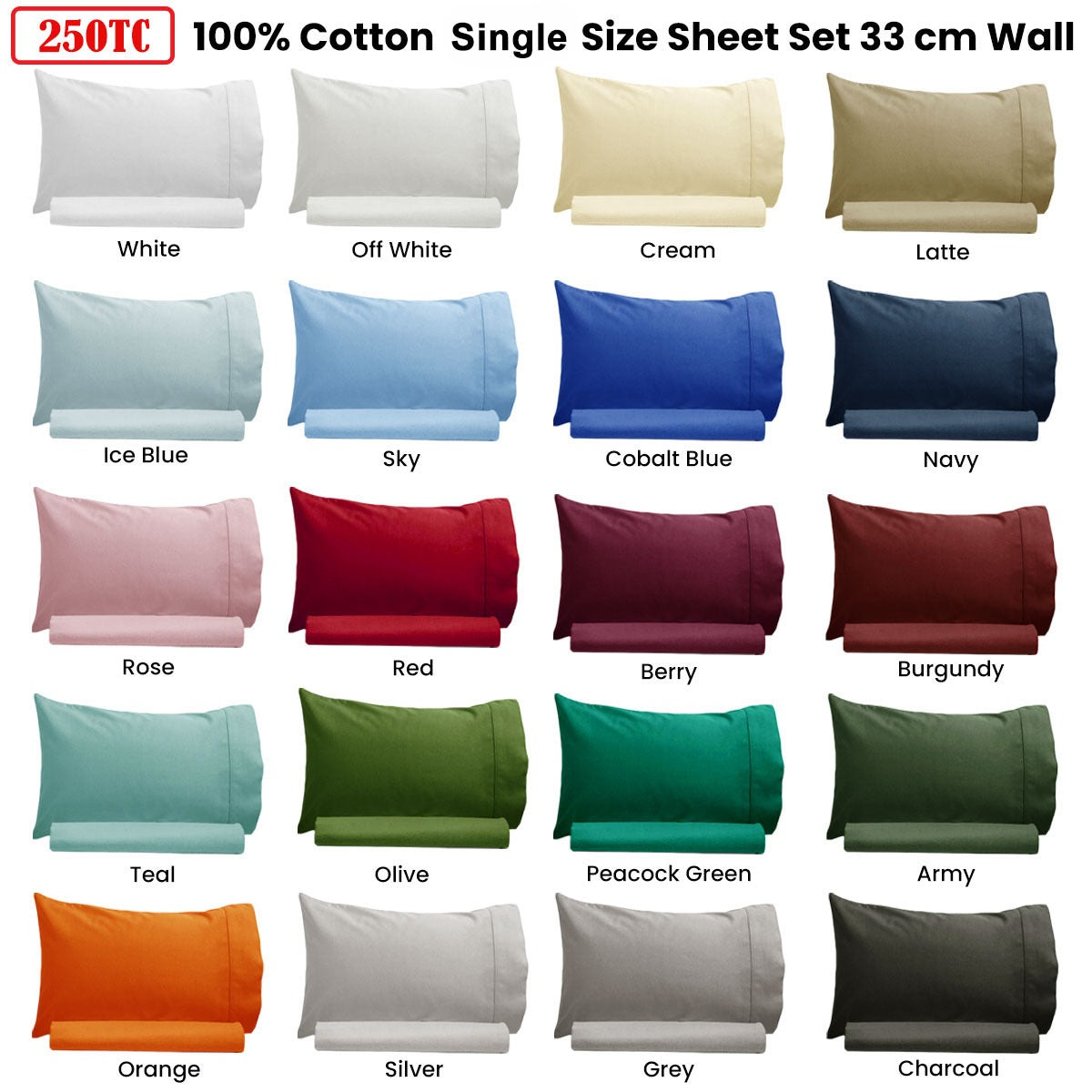 Artex 250TC 100% Cotton Sheet Set Single Cream