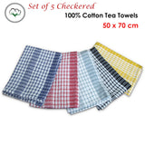 Hotel Living Checkered Set of 5 Cotton Tea Towels - Front View